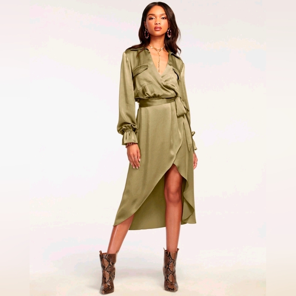Ramy Brook Laney Wrap Midi Dress Sz 10 Green